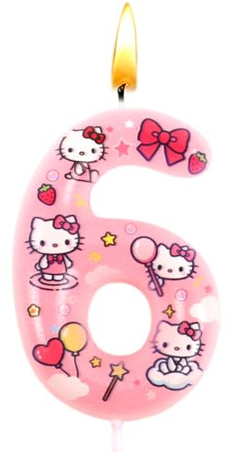 Candele Numero 6, Candele Compleanno Kitty, Decorazioni per Torte, Decorazione Kitty, Rosa, Stile Cartone Animato, Adatta per Decorazioni di Compleanno e a Tema