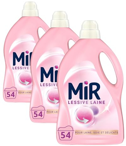 Mir - Lessive Liquide - Lessive Laine - Main & Machine - Raviveur - Formule Unique 3en1 - Douceur - Fibres - Tenue - Toucher Cachemir - Anti-Bouloche - Pour Laine - Soie - Délicats - 54 Lavages