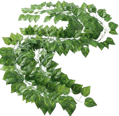 OHiZVZV 10 ghirlande di edera artificiale, 2,4 m, piante sospese, verde con 90 foglie, per giardino, matrimonio, decorazione da parete per interni ed esterni