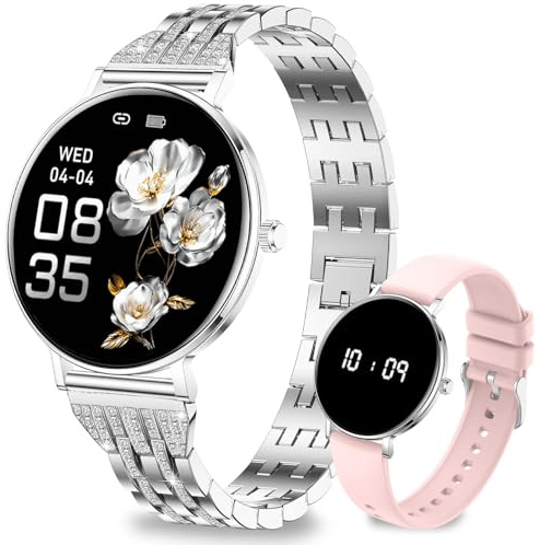 Smartwatch Donna, 1.32 AMOLED Display Smart Watches, 8mm Ultra Sottile, 7 Giorni di Batteria, Chiamate BLE5.3, Frequenza Cardiaca, Sonno, Contapassi, IP68 Orologio Fitness per Android iOS, Argento