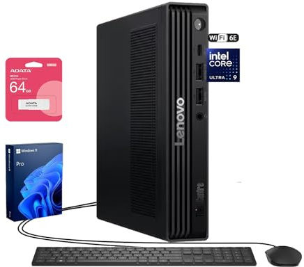 Lenovo ThinkCentre M90q Business Tiny Desktop, Intel 24-Core Ultra 9 285T vPro, AI Mini PC, 32GB DDR5, 1TB SSD, DP, HDMI, Support 3-Monitor 4K, Wired KB & Mouse, Wi-Fi 6E, Windows 11 Pro, w/Bundle