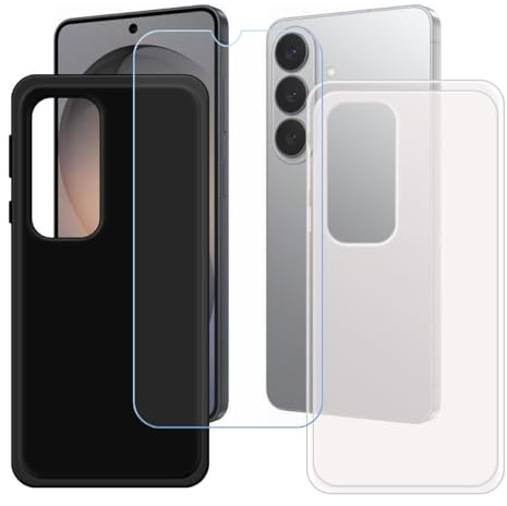 BMPNLSZ Funda (6,3) Screen Protector, Negro + Translúcido Suave Silicona TPU Canica Carcasa Caso Case + Cristal Templado Film Vidrio