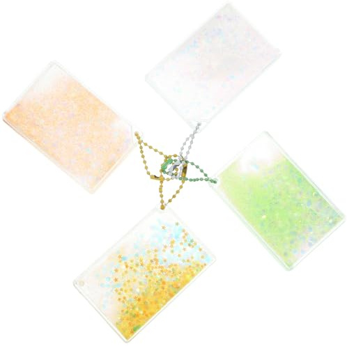 Angoily 4 Stück pack Durchsichtige Kartenhüllen mit Glitzerdesign und Schlüsselanhänger Pvc und Aluminiumlegierung für Bibliotheks und Ausweiskarten im Bürogebrauch Zufällige Farbe