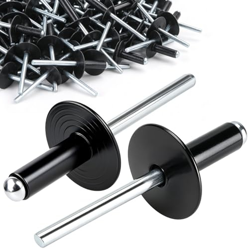 TXXATX 100 st popnitar stor fläns, 4,8 x 9 mm popnitar aluminium, nitar för metall, svart kupol huvud persienn nit för träbearbetning möbler ark metall bil mekanisk utrustning industri
