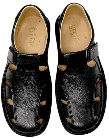 Zapatos Hombre Cómodos de Piel con Velcro Transpirables Tipo Sandalia Cerrada Suela Antideslizante Ancho Especial Hecho en España (Negro, Sistema tallas calzado EU, Adulto, Números, mediano, 45)