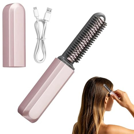 Mini Brosse e Lisseur et Boucleur Portable Rechargeable | Lisseur Sans Fil Coiffage Anti-Frisottis pour Femme Homme Enfant Frange
