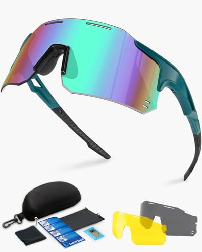 Winyoher Fahrradbrille-Schnelle Brille-Herren-Sports Sonnenbrille Damen UV400 Rennrad Brille -Sportbrille mit 3 Wechselgläsern für Radfahren MTB Fischen Fahrrad Laufen