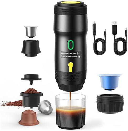 Gubbett Machine à Cafe Portable,Cafetière Portable 3 en 1 Compatible avec les Capsules Espresso et Poudre de Café,Chauffage Rapide,USB et Voiture - Rechargeable,Pour Camping et Voiture,voyage