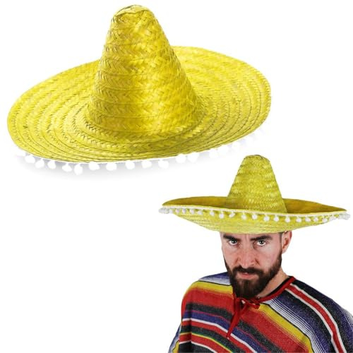 Mexikanischer Strohhut für Herren oder Damen, ideales Kostüm, Gelb