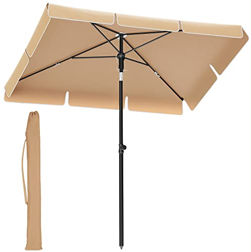 SONGMICS Ombrellone da Balcone 200 x 125 cm, UPF 50+, Inclinazione Bidirezionale a 30°, Altezza Regolabile, con Borsa da Trasporto, Giardino Terrazzo, senza Base, Tortora GPU25BR
