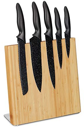 Relaxdays Portacoltelli Magnetico, Ceppo per Coltelli in Bambù, Supporto Vuoto Universale, 27,5 x 28 x 12 cm, naturale