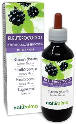 Taigawurzel oder Sibirischer Ginseng (Eleutherococcus senticosus) Wurzeln Alkoholfreier Urtinktur Naturalma - Flüssig-Extrakt Tropfen 200 ml - Nahrungsergänzungsmittel - Veganer