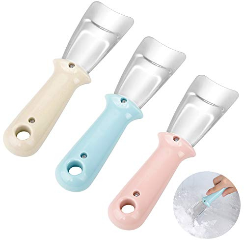 3 Pieces Refrigerator Ice Shovel, Stainless Steel Deicing Shovel Multifunctional Fridge Ice Scraper Kitchen Freezer Shovel with Plastic Handle for Deicing defrosting (3 Colors)