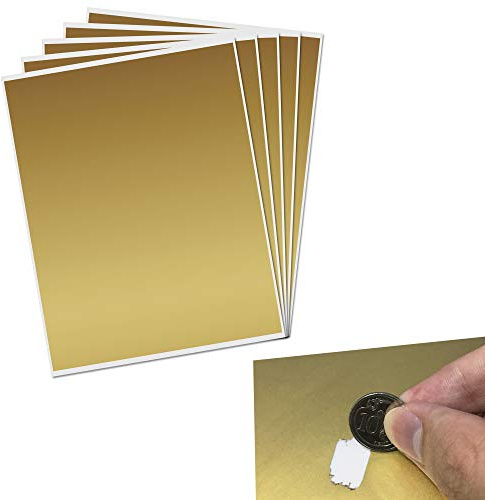 235 x 200mm, Grand DIY Cartes à gratter Autocollant (Scratch Card) - Or, 5 Feuilles