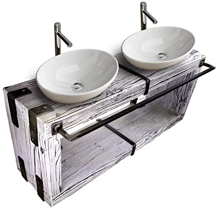 CHYRKA® Badmöbel Waschtisch BORYSLAW-Bad Waschbecken Hängeschrank Waschtischunterschrank Waschbecken-Unterschrank Metall Holz Loft Handmade (Weiss - 140 x 28 cm H=40 cm)