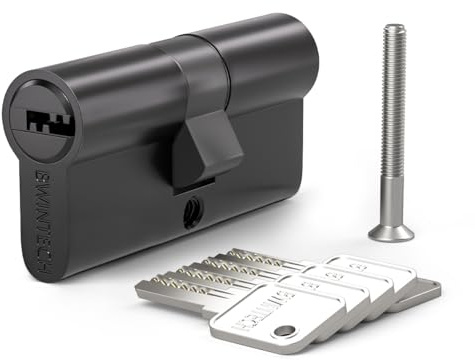 Bwintech 1 Stück 35/35mm Euro Messingzylinder, 70mm Schlüssel/Schlüssel zylinderschloss mit 5 horizontalen Messingschlüsseln,Anti Picking,Anti Bohr,Anti Snap,Anti Bumping, schwarze Oberfläche
