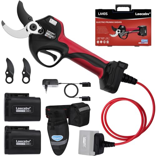 Laecabv 40mm Forbici Potatura a Batteria, Forbice Potatura a Batteria Professionali, LCD, 2 Batterie di Litio da 4Ah, Taglio Progressivo, Forbici Potatura Elettriche da Cesoie Olivo Vigneto (LA40S)
