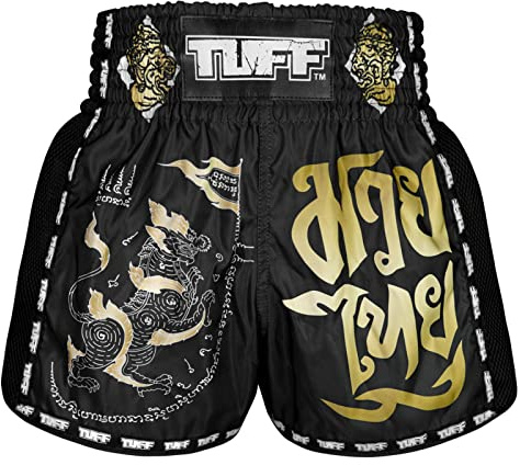 Tuff Sport Short de boxe rétro Muay Thai classique coupe ajustée MMA Kickboxing Ensemble d'entraînement Vêtements d'entraînement (XL, TUF-MSC117-BLK), XL
