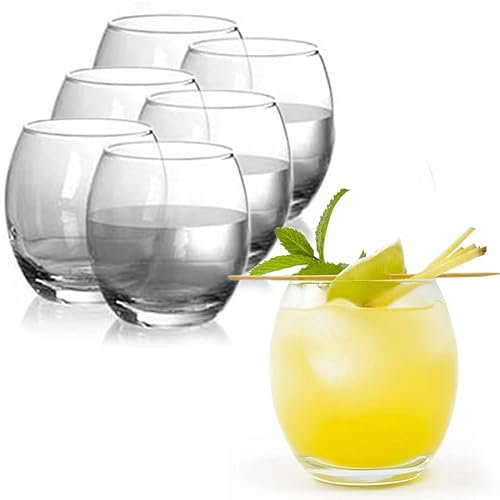 Confezione da 6 Bicchieri tondi per Acqua, Vino, Whiskey, Cocktail, Bourbon, Cognac, in Vetro Trasparente, Base Spessa, Lavabili in lavastoviglie, capacità 405 CC, arredo da tavola Bar Pub ristoranti