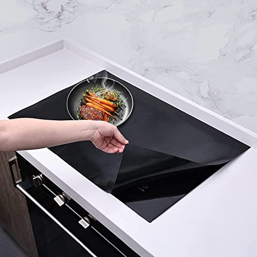KitchenRaku Heat Resistant Induction Hob Protector Mat, Black, 90 x 54 cm | Protects Cooktop from Scratches & Stains, Heat Resistant to 450℉, Reusable & Non-Slip, Dishwasher Safe, for Magnetic Cooktops