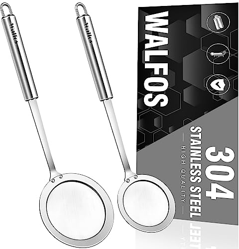 Walfos Fat Skimmer Spoon, 304 Stainless Steel Fat skimmer For Cooking, Fine Mesh Strainer, Food Strainer Fit For Separation Of The Floating Foam, Fat, Grease - Set of 2 Sise