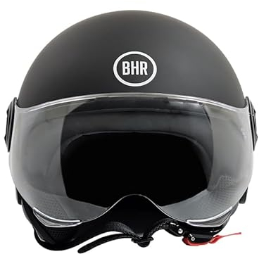 BHR Casco Demi-Jet 835 SPECIAL - Casco Scooter Omologato ECE 22.06 con Visiera a Occhiale Antigraffio - Sgancio Micrometrico e Guanciali Removibili - Nero Opaco XS