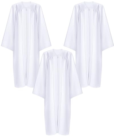 Toulite 3 Pcs Unisex Matte Choir Robes for Church White Baptism Gown Confirmation Pulpit Pastor Judge Costume Adults, White, Size 48