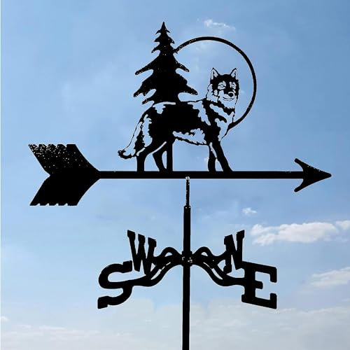 SimKha Metall-Wetterfahne mit Jäger-Kranich-Leuchtturm-Wildpferd-Wolf-Ornament, Gartenstecker, Wetterfahne, professionelles Messwerkzeug, Gartenhof-Dachständer, einfache Verwendung