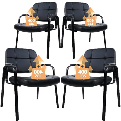CLATINA Big & Tall Waiting Room Guest Chair Comfortable Reception Chairs with Bonded Leather Padded Arm Rest for Office Reception Lobby and Conference Desk, Black(4 Pack)