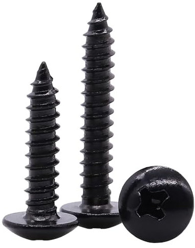 #10 x 3/4 Phillips Truss Head Wood Screws Black Self Tapping Screws, 304 Stainless Steel 18-8, Corrosion Resistant Sheet Metal Screws Tek Screws, Black Coated, Bright Finish, 100 PCS