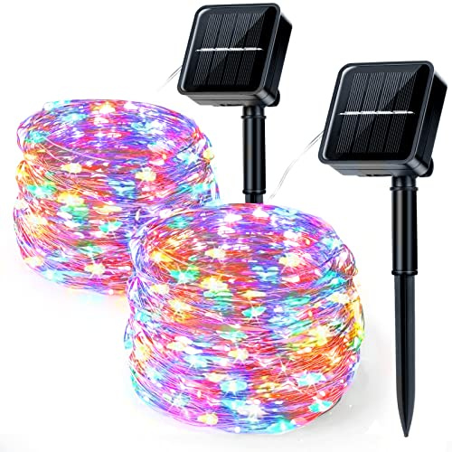 Aisutha Solar Lichterkette Aussen, 2x15M 150 LED Lichterkette Außen, 8 Modi Kupferdraht Solarlichterkette IP65 Wesserfest für Party, Garten, Balkon, Terrasse, Tor, Hof, Festival Deko (Bunt)