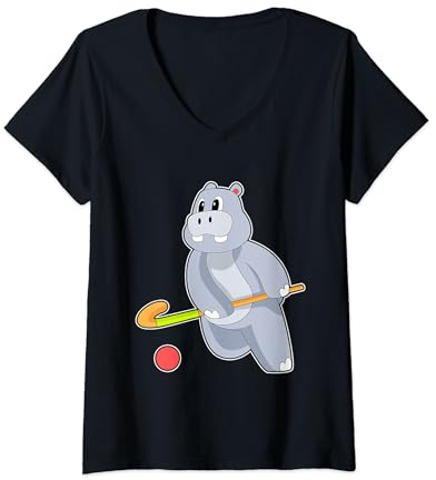 Damen Nilpferd Feldhockey Feldhockeyschläger Sport T-Shirt mit V-Ausschnitt