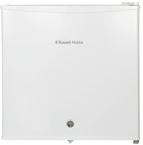 Russell Hobbs Table Top Larder Mini Fridge with Lock & Key 43 Litre Capacity, Reversible Door & Adjustable Feet, Manual Temperature Control, Lockable Fridge, Ice Box, White RHTTF0E1W-LCK