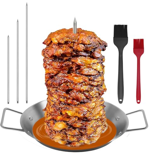 Ficher Al Pastor - Brocheta vertical de acero inoxidable, soporte vertical brasileño con 3 picos extraíbles fácil de usar