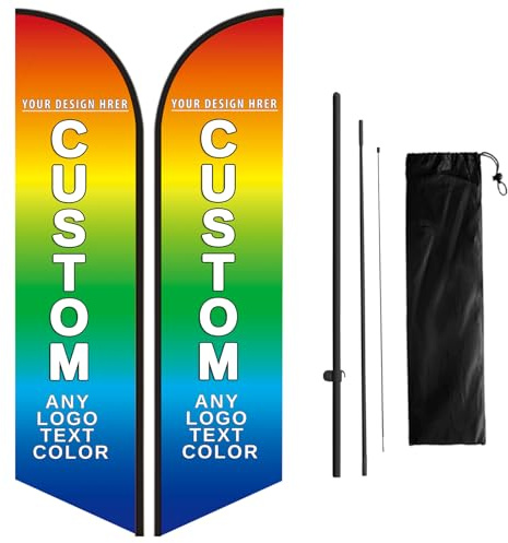 Naispanda Personalisierte Feder Flaggen mit Stangen-Set Personalisiertes Ladenschild Federfahne für Geschäftsförderungsbanner Doppelseitiger Druck - 9 Fuß/2,8 Meter