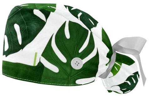 FQURFHY 2 Packed，Tropical leaves palm tree，Scrub caps women,Ponytail scrub cap,Nurse scrub cap,for kitchen