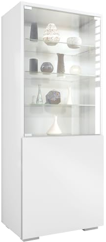 Vitrine Granada, Made in Germany, Vitrinenschrank mit Glastür und Glaseinsatz, Weiß matt/Weiß matt (50 x 122,5 x 34,5 cm)