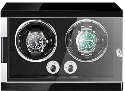 ZDMZR Carica Orologi Automatici, Cuscini per Orologi Regolabili, Caricatori per Orologi Automatici, Scatola Carica Orologi Automatica, Motore Silenzioso, 5 modalità di Rotazione(Negro,26.5cm/10in)