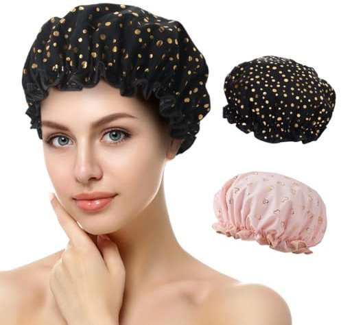 Cuffia Doccia Donna, Cuffia da Doccia Riutilizzabile Impermeabile, Elastica Grande Shower Caps, Cuffia Capelli Doccia, Doppio Strato con Elastici, per Doccia Donna Salon Spa Bagno Uso Domestico
