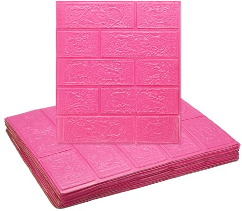sourcing map 20pcs 3D Brick Effect Wall Panels 29 sq.Ft Coverage Peel and Stick Brick Wall Tile, 13.8x15.2 Waterproof Brick Design Wallpaper Backsplash, Dark Pink