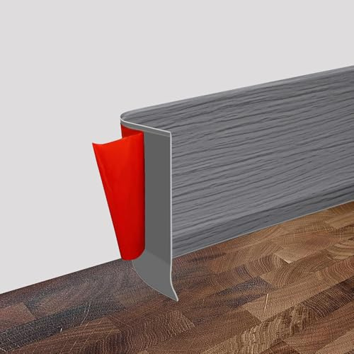 Weichsockelleiste Selbstklebend - Sockelleisten aus PVC, 3.5/6/10 Meter Fussleisten, Übergangsschiene Bodenleisten für Küche, Bad, Schlafzimmern und Wohnzimmern (graue holzmaserung, 8cm x 3.5Meter)