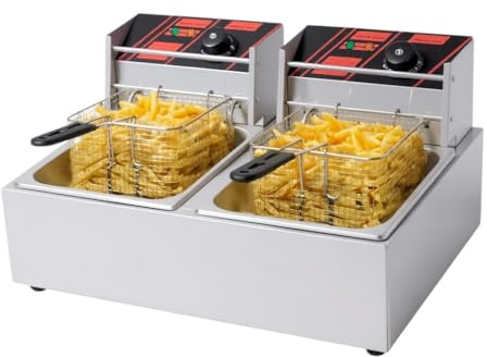 Friteuse Électrique Professionnelle 2 x 6L – 2x2500W – 190°C – Inox – Double Cuve