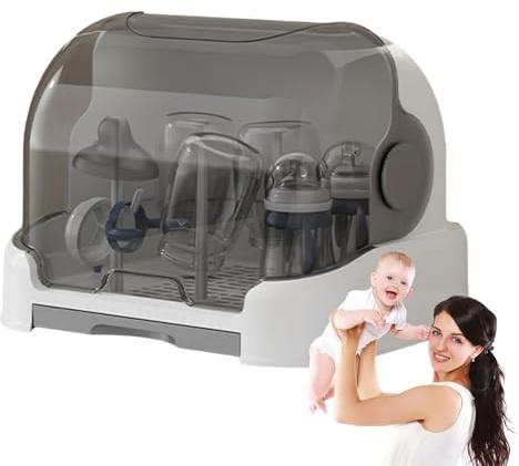 Caja de almacenamiento de biberones para niños, soporte portátil para biberones, almacenamiento de botellas a prueba de polvo con bandeja de goteo extraíble, estante para secadora de biberones que