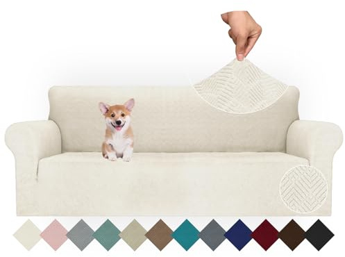 Ystyle Stretchigt Sofföverdrag Med Armstöd 4-Sits, Modernt Soffskydd Universell Jacquard, Elastiskt Mjukt Soff Cover För Vardagsrum, Avtagbar Halkskydd Töjbart Överdrag, Sofföverkast, Grädde