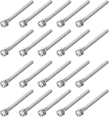 QUARKZMAN 20 Stück Linsenkopfschrauben Kreuzschlitz M3 x 35mm Rundkopfschrauben mit Federring und Unterlegscheiben, 304 Edelstahl Gewindeschrauben für Holz Weichmetall Reparatur