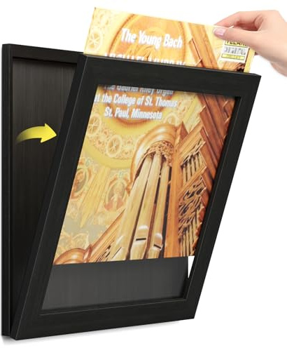 Emfogoo 1 Pieza Porta Vinilo Mural, Apertura en la Pared Delantera, Marco de Madera para Foto Mueble Vinilo para Presentar los Discos Póster, para Mostrar las Fundas de Discos de Vinilo 12x12 (Negro
