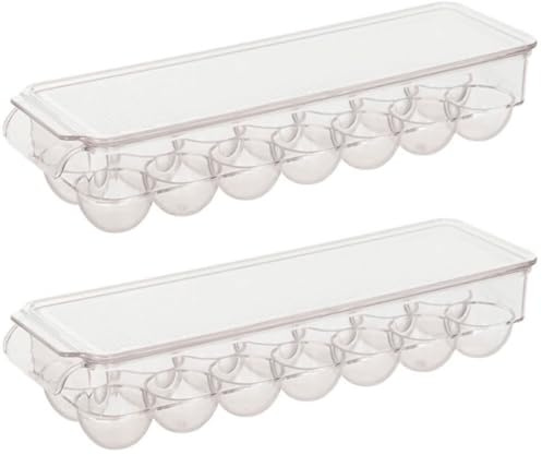 Tradineur - Pack de 2 hueveras rectangulares, plástico transparente, recipiente para 14 huevos, almacenamiento de cocina, fabricadas en España - 11,5 x 37 x 8 cm