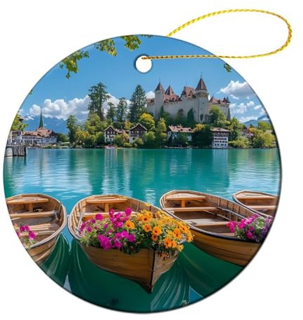 Lake Brienz in Switzerland Christmas Ornaments for Tree Decoration Ceramics Xmas Tree Hanging Pendants Festive Decor 4 Pcs
