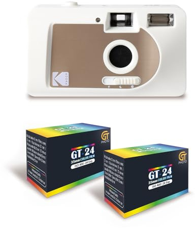 KODAK Motorized S88 - Appareil Photo Argentique Motorisé, Enroulement Automatique, Compact - Blanc/Marron + 2 Pellicules compatible35mm Couleur 24 Expositions