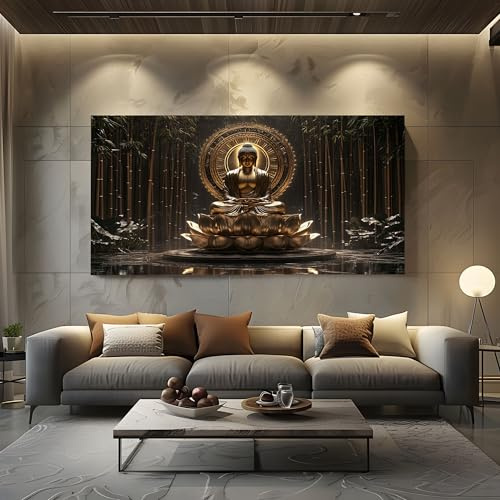 ZORYAN Moderne Wandbilder Meditation Buddha Bilder XXL für Wohnzimmer Deko | Orientalisch Lotusblume Großes Leinwandbild für Schlafzimmer Asiatischer Stil Bambus 80x160cm Kunstdruck auf Leinwand